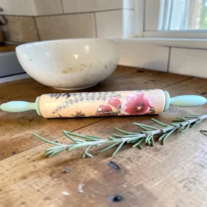 Rolling pin with Poppy Flowers and Blue Handles