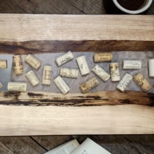 Walnut Serving Tray with Clear Epoxy River Inlaid with Regional Wine Corks