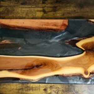 Mulberry and Cherry River Serving Tray with Gun Metal Black Epoxy Resin